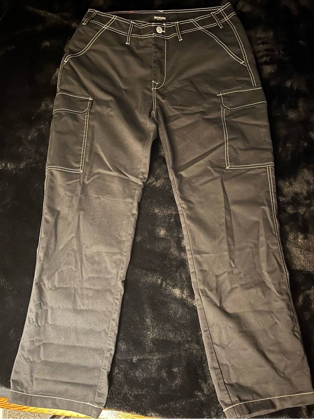 True Religion Black Cargo Pants with White Contrast Stitching